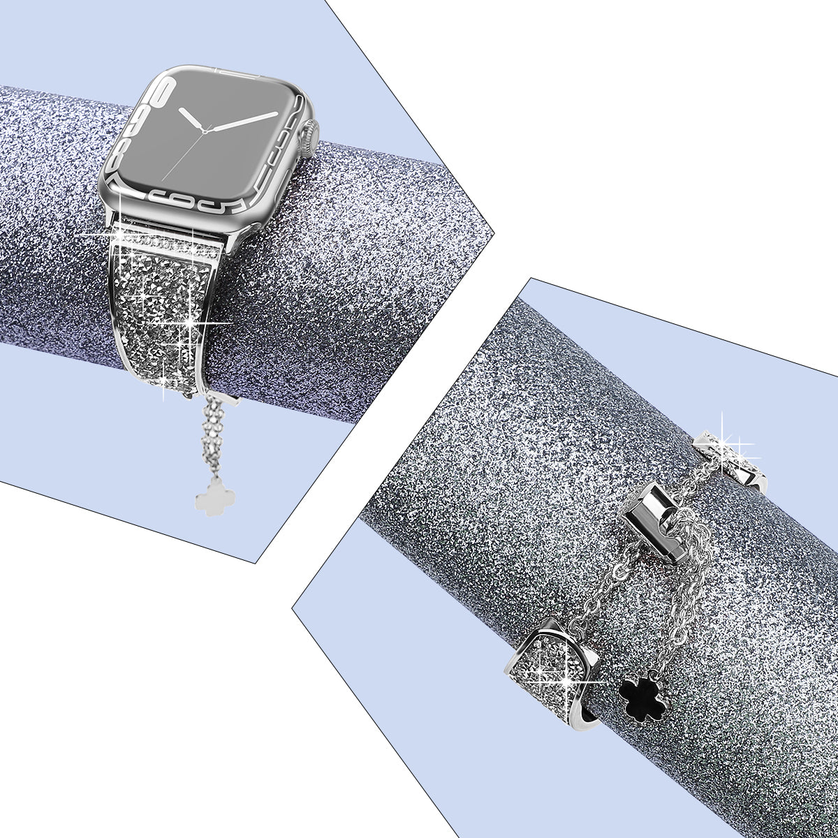 For Apple Watch Ultra 49mm Series 9 8 7 45mm Series 6 5 4 SE (2020) SE (2022) (2023) 44mm Series 3 2 1 42mm Rhinestone Decor Watch Band Metal Bracelet Strap For Apple Watch Ultra 49mm Series 9 8 7 45mm Series 6 5 4 SE (2020) SE (2022) (2023) 44mm Series 3 2 1 42mm Rhinestone Decor Watch Band Metal Bracelet Strap